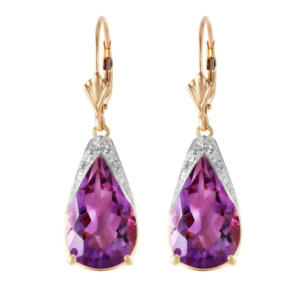 14K. GOLD LEVERBACK EARRINGS WITH NATURAL AMETHYST (Yellow Gold)